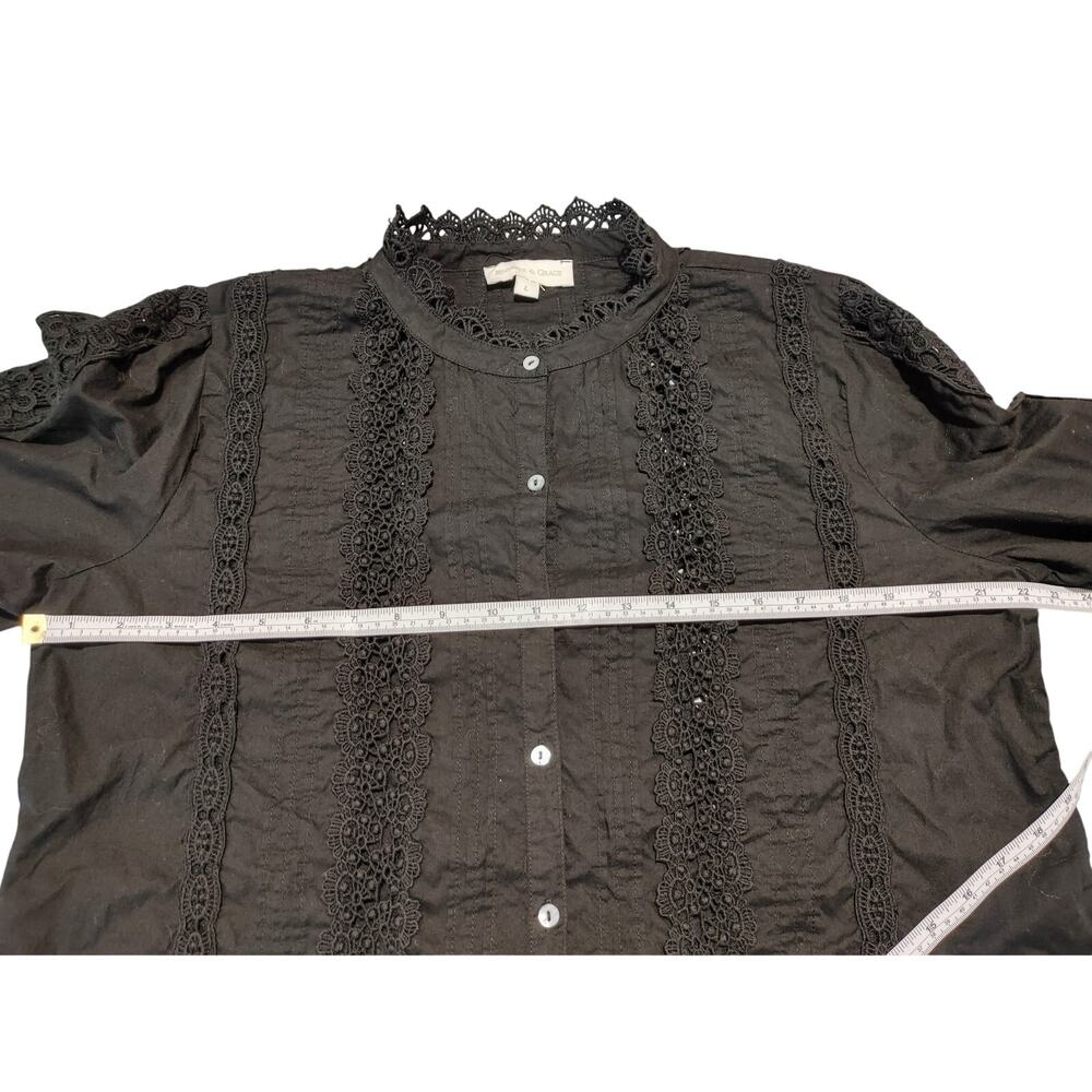 Jennifer & Grace Blouse Lace Trim Eyelet Prairie Black Women Large Boho Romantic - Picture 6 of 9